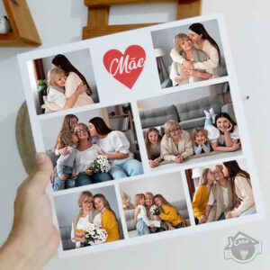Quadro Box em mdf e armação em madeira de pinus, 28x28cm Personalizado com 7 Fotos.