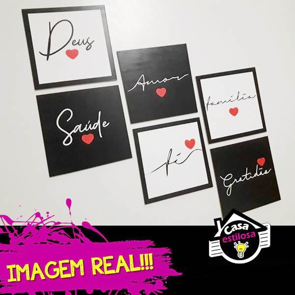 Kit Palavras Especiais com 6 Quadros Placas decorativas de 20x20cm em mdf. - Imagem 2
